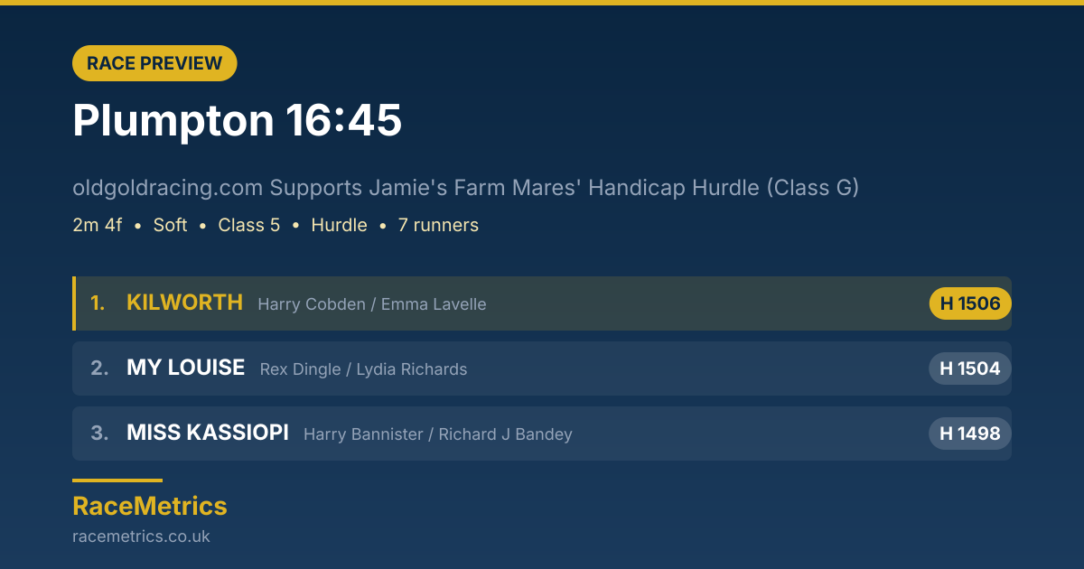 Plumpton 16:45: oldgoldracing.com Supports Jamie's Farm Mares' Handicap Hurdle (Class G)