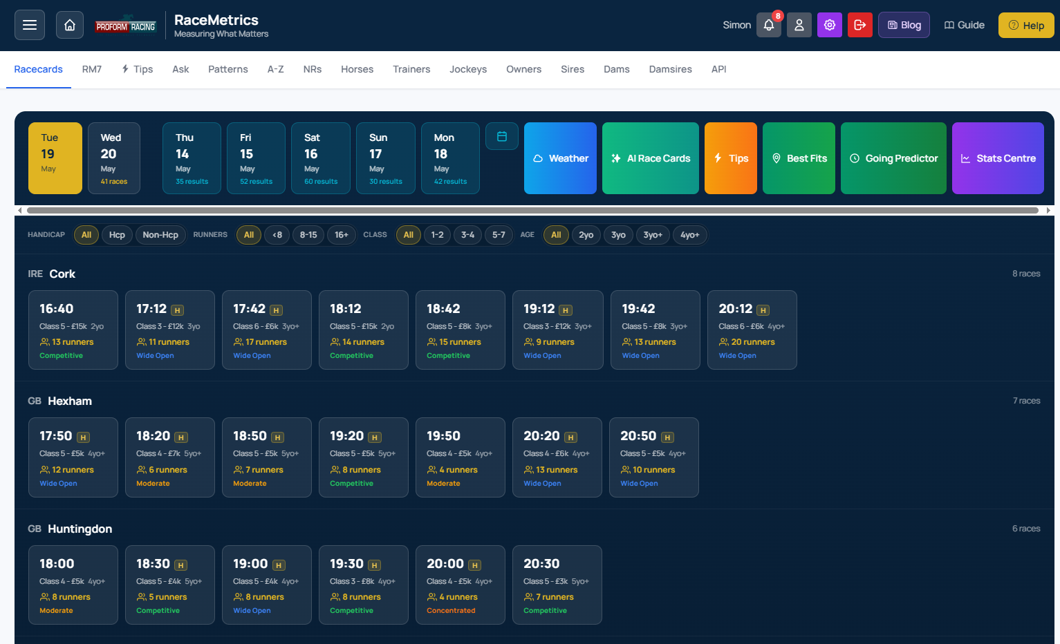 New Feature.  Racecard Filters