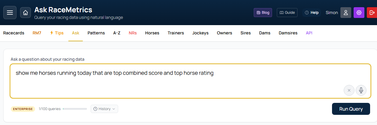 show me horses running today that are top combined score and top horse rating